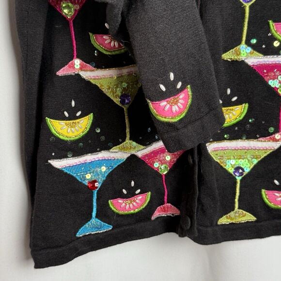 Jack B Quick Beaded Embroidered Appliqué Martini Cardigan Sweater Sz XL - Picture 3 of 6